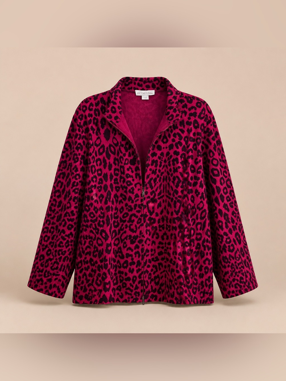 Ecco too 2x Cheetah Print Polyester Suede Zipper Front Jacket